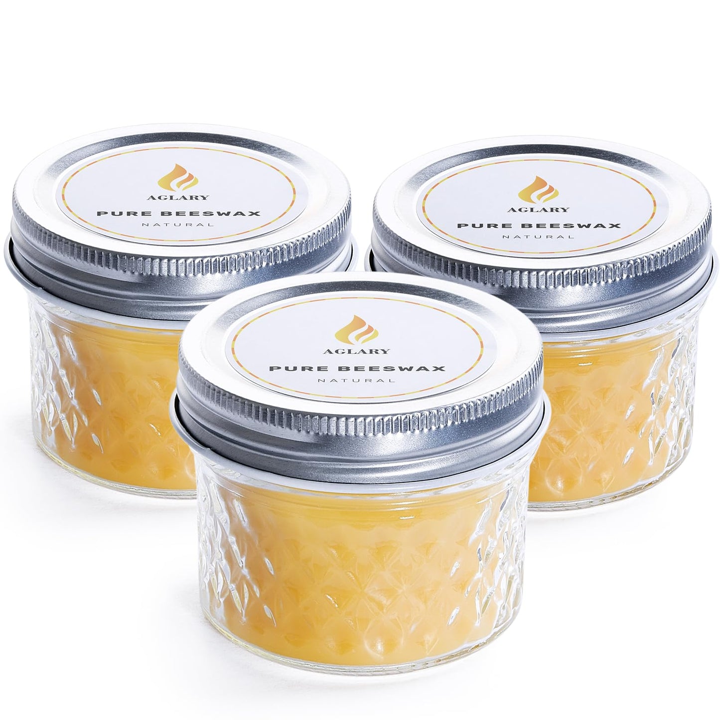 AGLARY 3PCS Beeswax Candle in Glass, 3oz,Over 21H Burn Time, Elegant and Natural Home Lighting,Unscented Beeswax-Raw