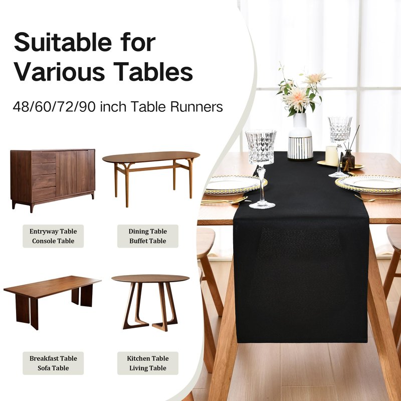 Farmhouse Black Table Runner Dining Table Runners 48 Inches Long Coffee Table Runner for Dresser Living Room Bedroom Holiday Party Banquet 12X48 Inch