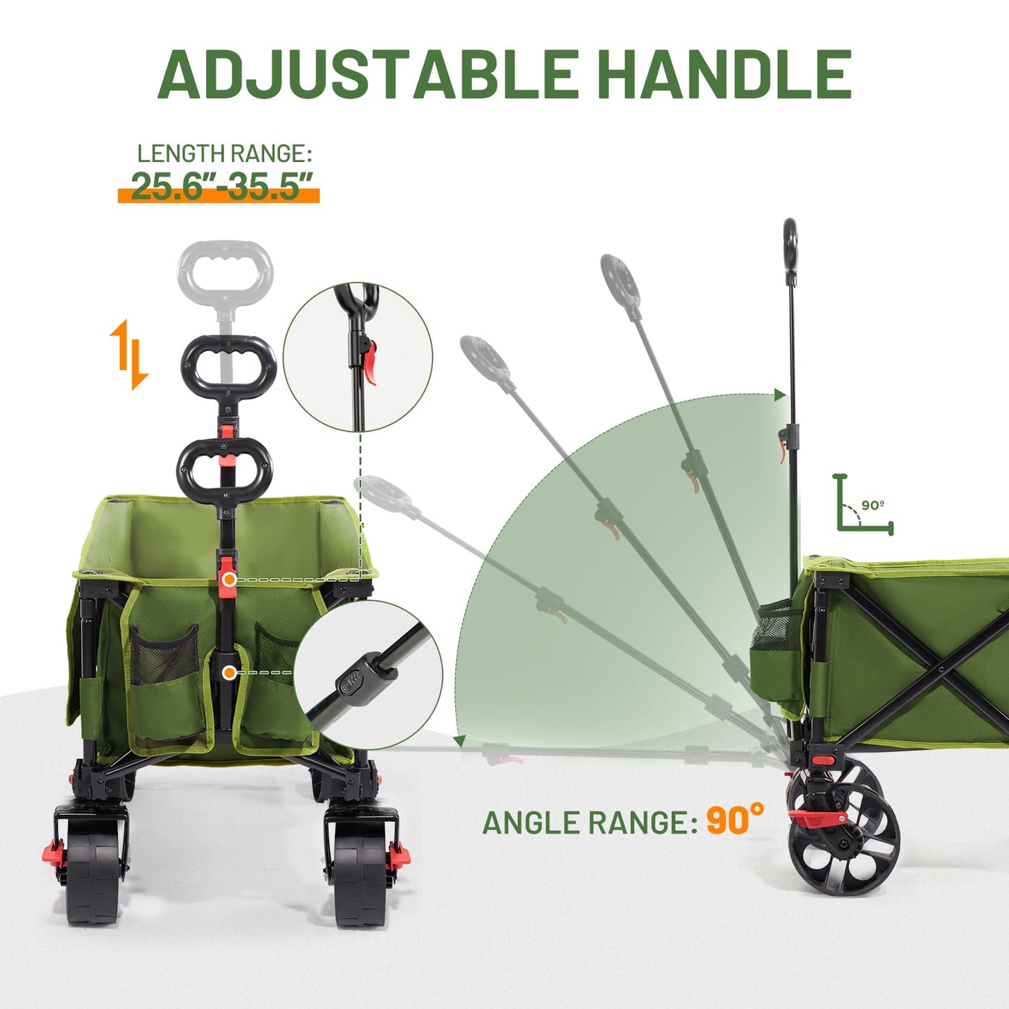 Timber Ridge 47" L Collapsible Wagon with Tailgate & Brake, 300 lbs Heavy Duty Beach Wagon with All-Terrain Big Wheels, 250L Foldable Utility Cart for Sand Camping Sports Shopping, Green