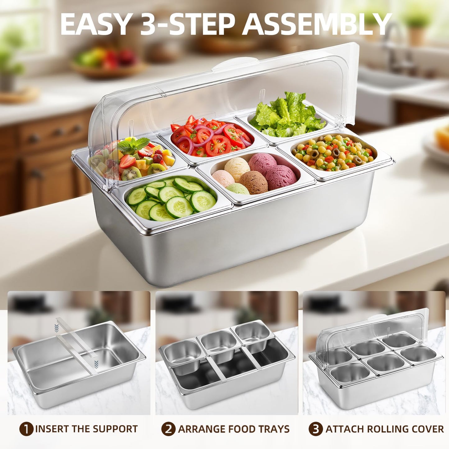 THXSUN Countertop Condiment Dispenser with Ice Tray