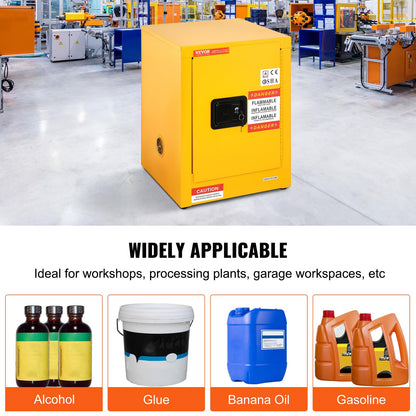 VEVOR Safety 12 Gal, Cold-Rolled Steel Flammable Liquid Storage Cabinet, 16.9 x 16.9 x 22 in Explosion Proof with 1 Adjustable Shelf 1 Door for Commercial Industrial Use, Yellow, SS-559