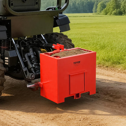 VEVOR Ballast Box, 3-Point Category 1 Tractor Ballast of 800 lbs Capacity, with Standard 2 Inch Hitch Receiver, Heavy-Duty Steel 3.2 ft³ Large Volume Durable Loader Attachment with Sliding Door, Red