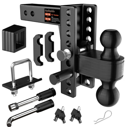 Aquilaplain 2 inch Adjustable Trailer Hitch with 2 Anti-Theft Lock Pins - 6" Rise/Drop, 2'' & 2-5/16'' Ball Hitches 25000 LBS Heavy Duty Towing Ball Mount for RVs, Campers, Boat Trailers