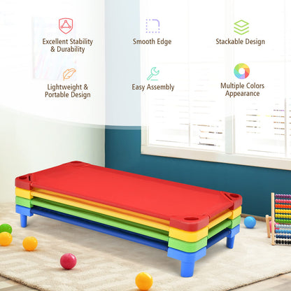 KOTEK Toddler Naptime Cot, Stackable Daycare Sleeping Cot for Kids, 51" L x 23" W, Ready-to-Assemble, Space-Saving Kids Nap Cots for Children Classroom Preschool (Set of 4, Multicolor)