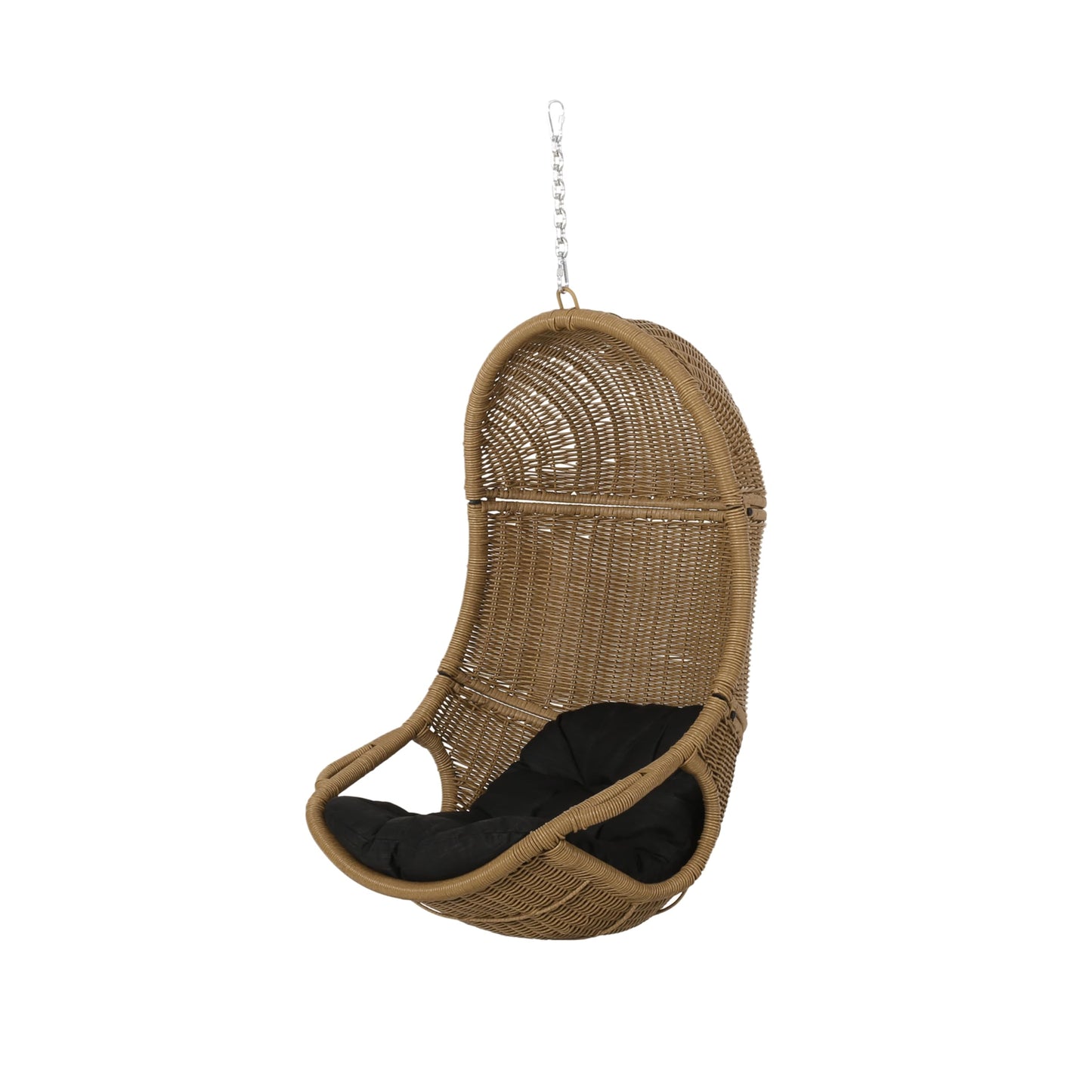Christopher Knight Home Mariaz Hanging Basket Chair with Cushion, Outdoor Indoor Basket Chair, Boho Garden Rattan Lounger Porch Swing Furniture, Modern Patio Decor, Brown+Gray