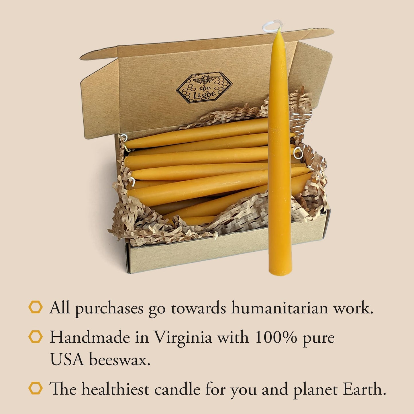 100% Pure Beeswax Taper Candles - All-Natural Handmade Decorative & Dipped Smokeless Unscented Candles for Christmas, Advent, and Hanukkah, Yellow, 8.5 Inches, 12 Candle Set, by BeeTheLight