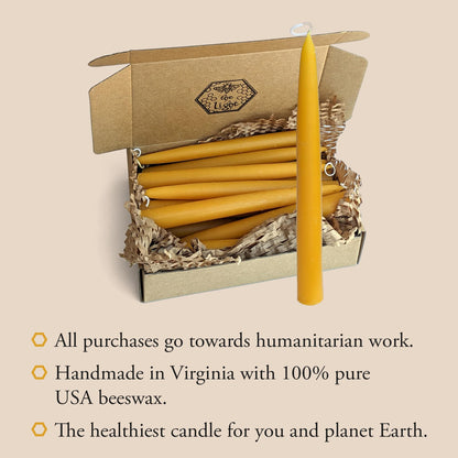 100% Pure Beeswax Taper Candles - All-Natural Handmade Decorative & Dipped Smokeless Unscented Candles for Christmas, Advent, and Hanukkah, Yellow, 8.5 Inches, 12 Candle Set, by BeeTheLight
