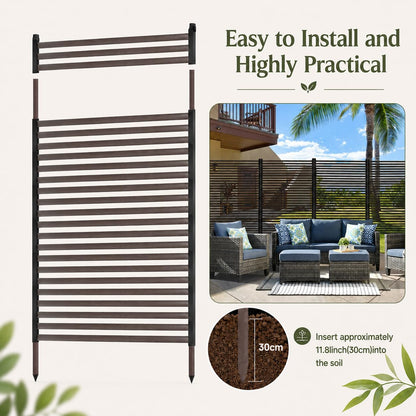 Outdoor 3FT x 6FT Metal Privacy Screen, Privacy Fence Panels for Outside, Decorative Room Divider, Tall Fence Sticks for Backyard Patio Garden, Brown