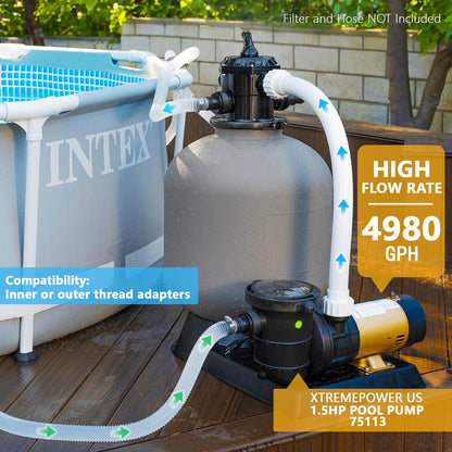 XtremepowerUS 1.5HP Variable 2-Speed Above Ground Swimming Pool Pump High Flow Swimming Pump Strainer with 1.5" Inch Slip On Fitting Adapter For Aboveground Pool