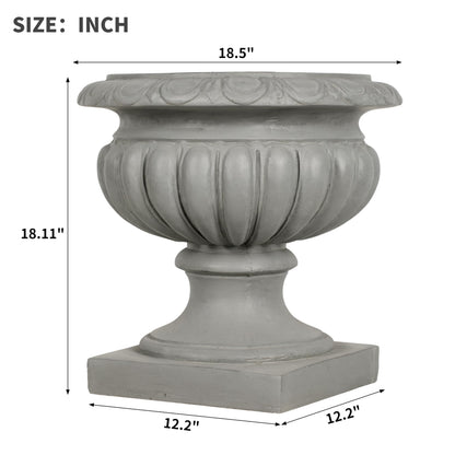 Merax 18.11" H Ornate Scrollwork Pedestal Urn Planter Weather-Resistant MGO Outdoor Flower Pot for Garden Patio and Front Porch Entrance,Gray