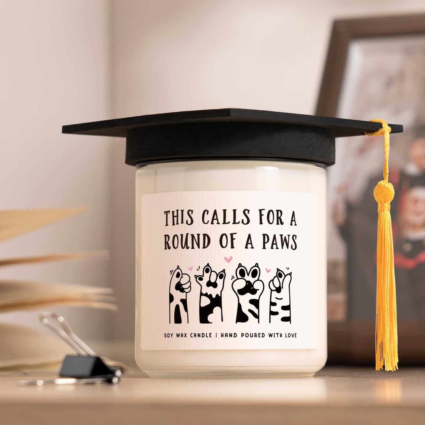 Petalsun Graduation Gifts for Her, Him- Cute Paws Grad Candle- 2026 Funny College, Masters Degree, Phd, Nurse, High School Grad Gifts for Cat Lovers, Graduation Party Decorations, Lavender Scented 7oz