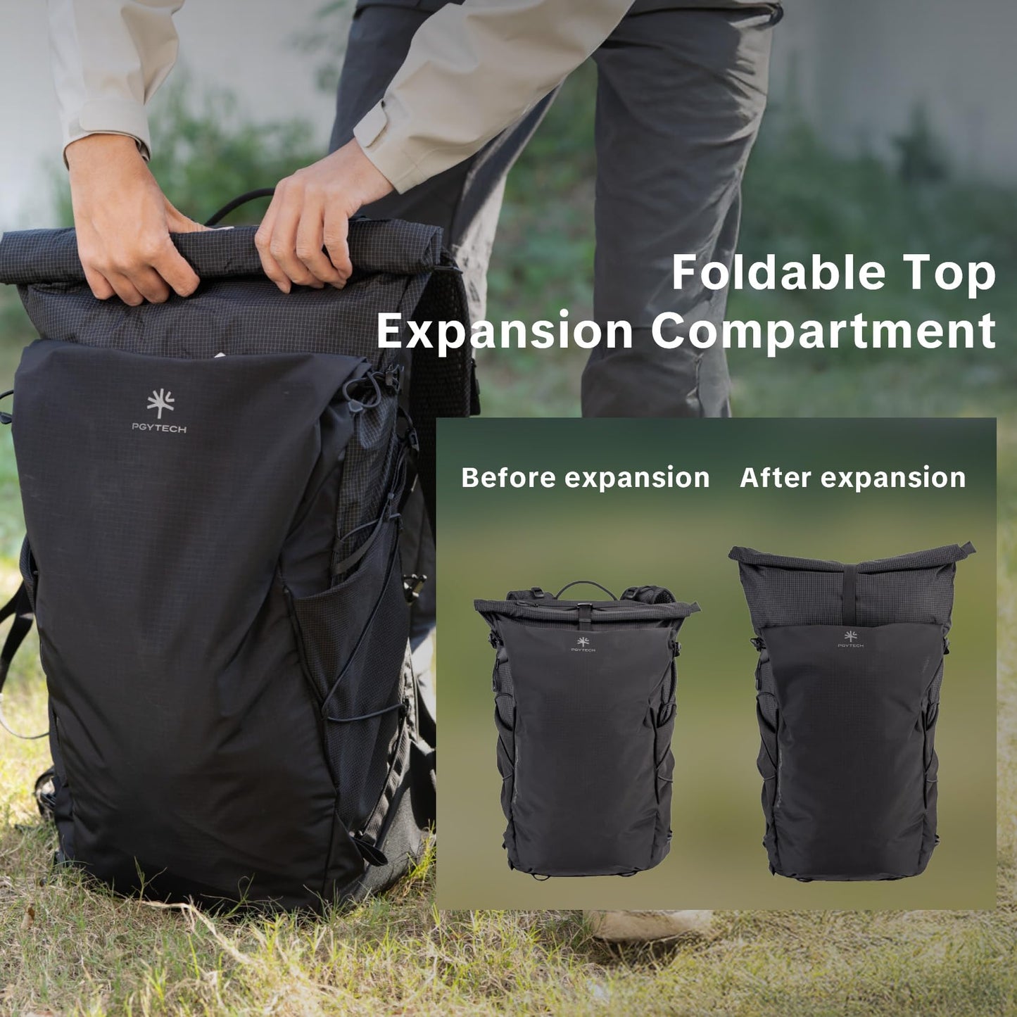 PGYTECH OnePro Ultralight Camera Backpack, Expandable Camera Bag 40L for Photographers, Outdoor Travel Bag with Dividers and 16" Laptop Sleeve, Compatible with DSLR/Drones/Mirrorless (Space Black)