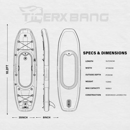TIGERXBANG 10.2'x35''x8'' Inflatable Kayak with Detachable Seat, SUP-Kayak Set Includes Hand Pump/Aluminum Oar/Backpack, Boat for Adults/Youth | for Fishing, Touring