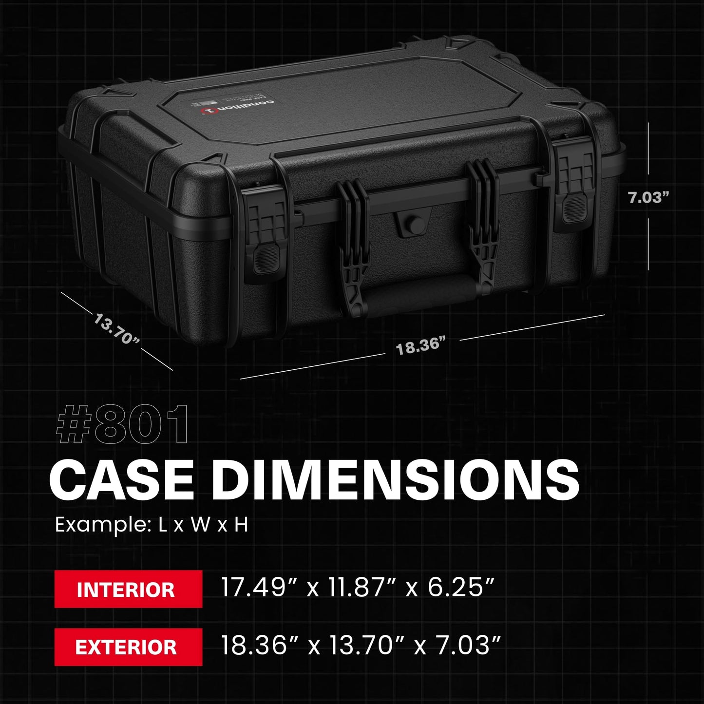 Condition 1 18" Medium Waterproof Hard Case with Foam, Model 801, Portable Protective Storage Box for Travel, Tactical Gear, Made in USA,18.36"x13.70"x 7.03" Orange
