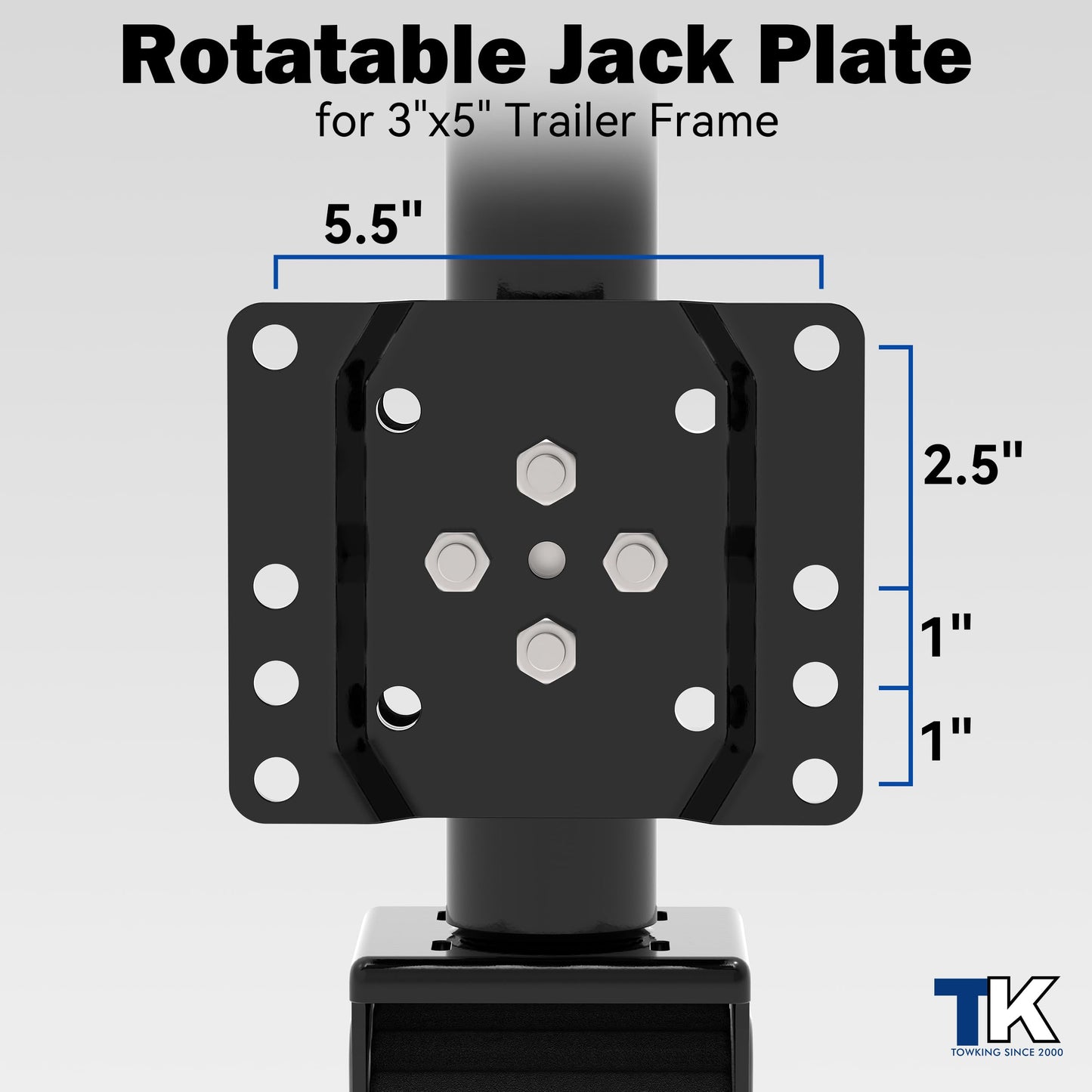 TOWKING 8-inch Wheel Trailer Jack, 13" Vertical Movement, 2000 lbs, for RV, Boat, Trailer and More, Black