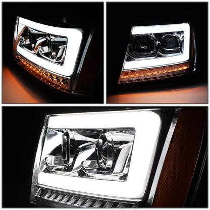 DNA MOTORING HL-HPL-CSA07-CH-AM LED DRL Sequential Turn Signal Projector Headlight Headlamps Compatible with 07-13 Avalanche, Chrome/Amber