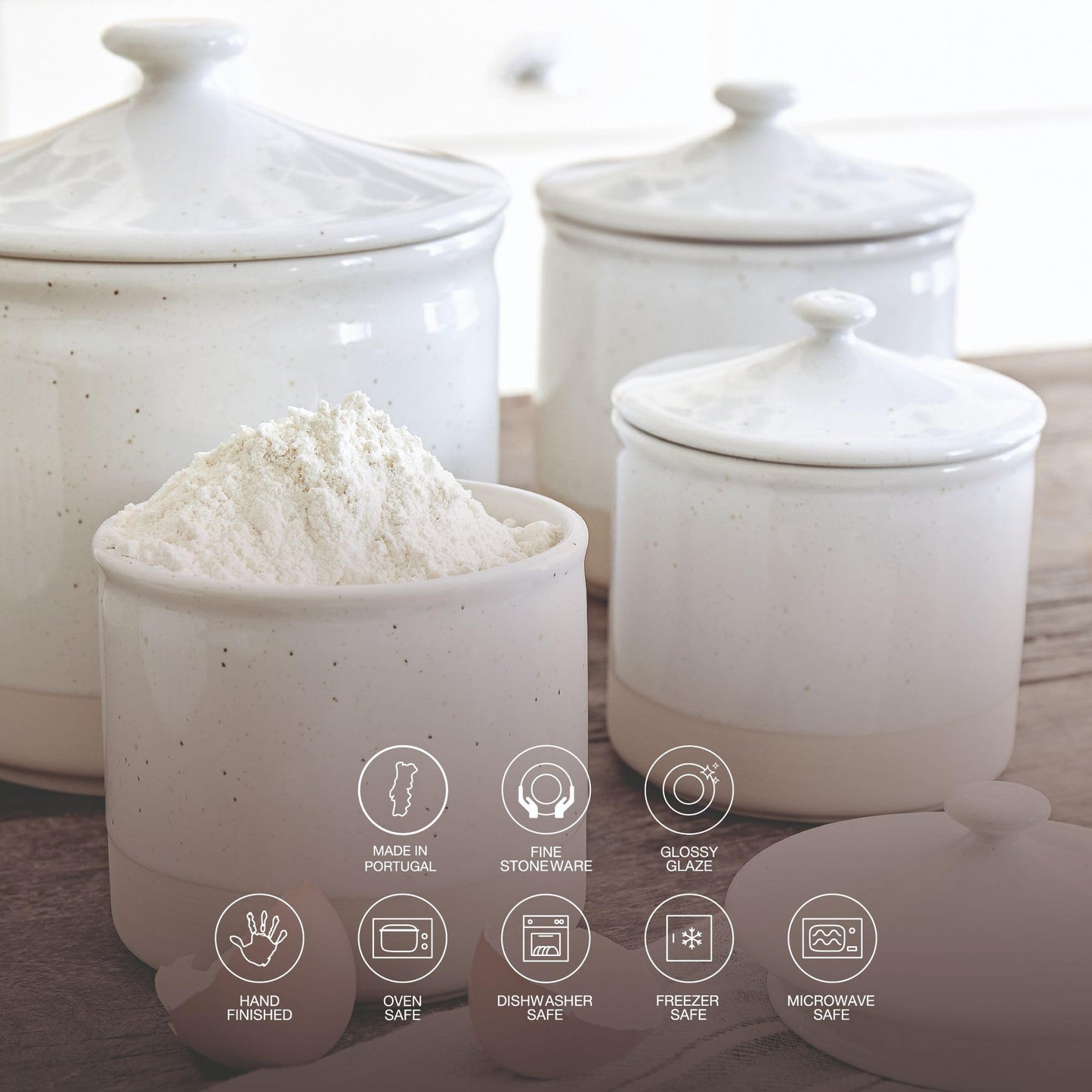 Casafina Ceramic Stoneware 94 oz. Canister - Fattoria Collection, White | Microwave & Dishwasher Safe Dinnerware | Food Safe Glazing | Restaurant Quality Serveware