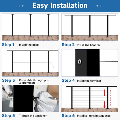 Gyykzz Black Cable Railing Post 36 Inch, 4 Pack Level Drilled Flat Top Railing Posts, Surface Mount T304 Stainless Steel Deck Wire Railing Posts for Indoor Outdoor Cable Railing System Kit