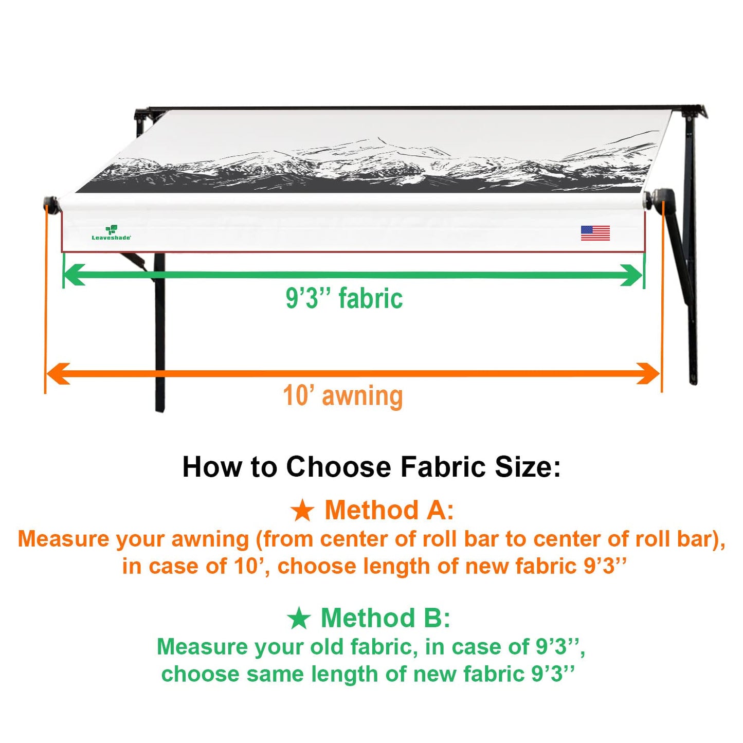 Leaveshade RV Awning Fabric Replacement Camper Trailer Awning Fabric Super Heavy Vinyl Coated Polyester 9'3''(Fit for 10' Awning)-Mountains (Custom Looking)