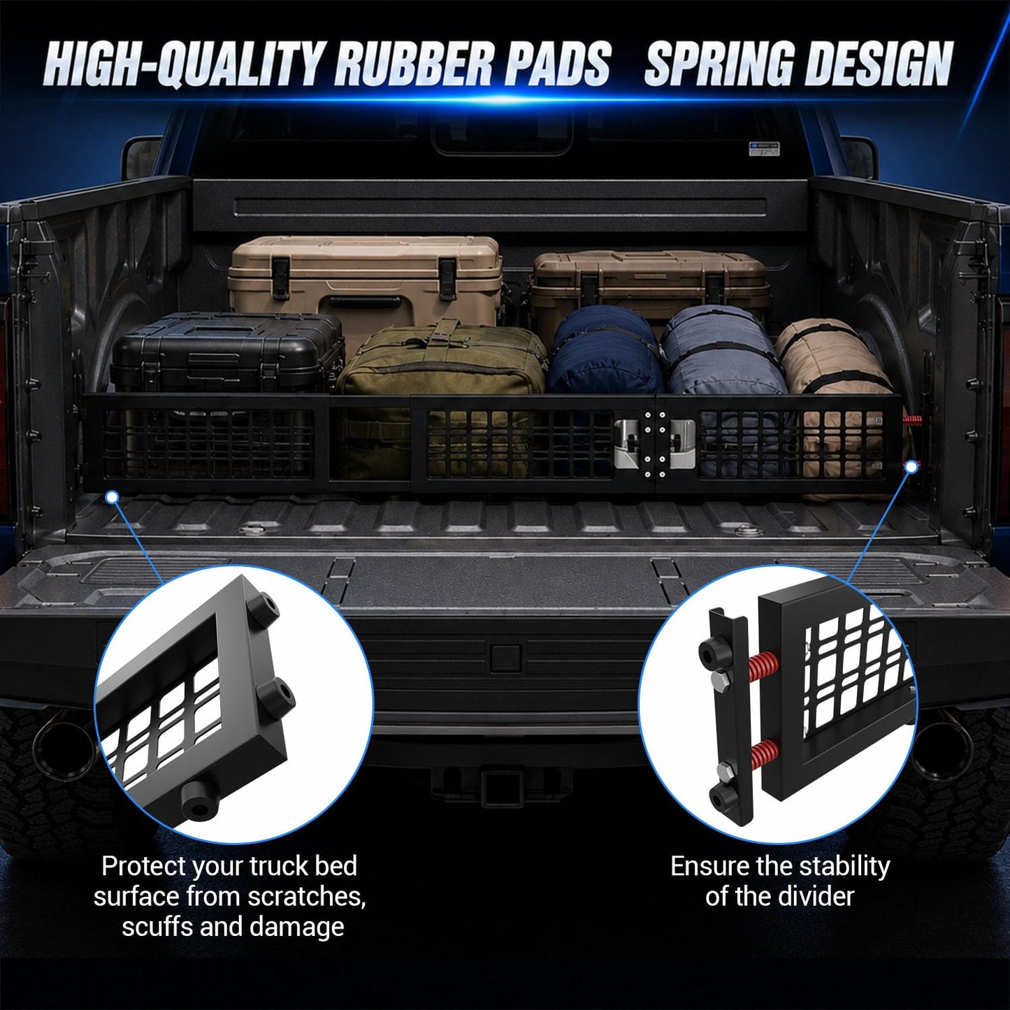 60"-70" Adjustable Truck Bed Divider for Full Size Truck, Cargo Divider for Pickup Truck Bed, MOLLE Panel, Fits Ford F150 Chevy Silverado Gmc Sierra Toyota Jeep Powder Coated Carbon Steel No Drilling