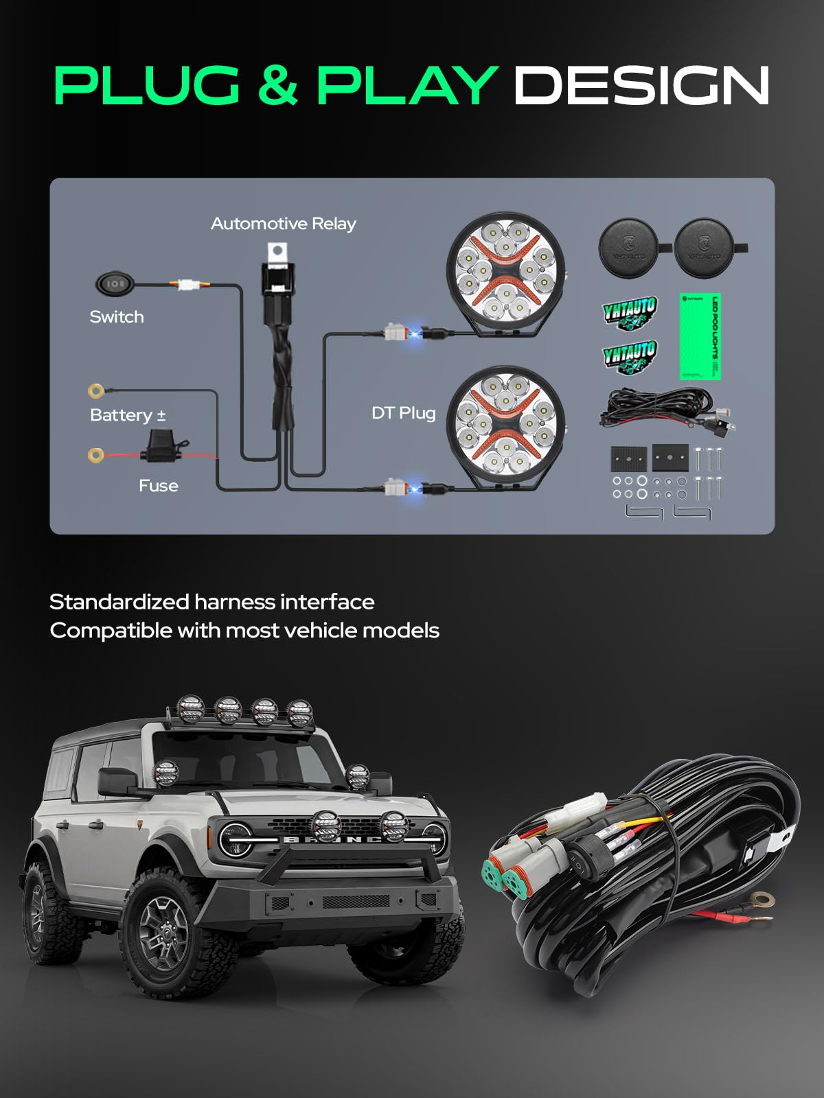 YHTAUTO 5.5 Inch LED Light Bars w/Wiring Harness & Light Cover, 60W, 7200LM, 5700K, Combo Beam Off Road Camper Driving Fog Pod Light for Truck SUV ATV UTV Golf Cart Tractor Van Boat IP67 Waterproof