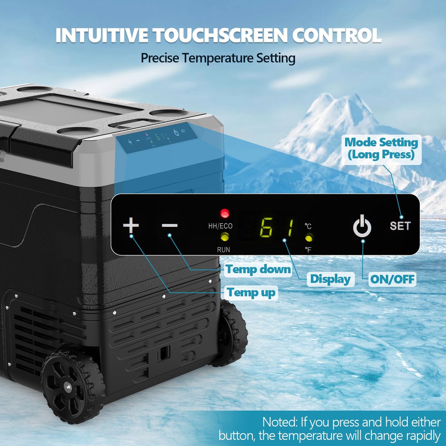 Kndko 12 Volt Car Refrigerator, 53 Quart (50L) Dual Zone Electric Cooler, Fast Cooling Portable Fridge 12V/24V DC 100-240V AC, -4℉~68℉, 12v Cooler with Wheels & Baskets for Camping, Road Trip, Truck