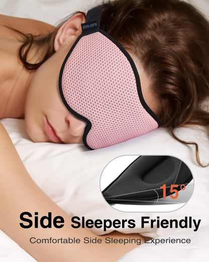 MABAO Sleep Mask for Side Sleeper, Eye Mask for Sleeping Women Men, 3D Contoured Cup No Eye Pressure 100% Light Blocking Sleeping Mask with Adjustable Strap Night Blindfold Flight, Travel, Nap, Black