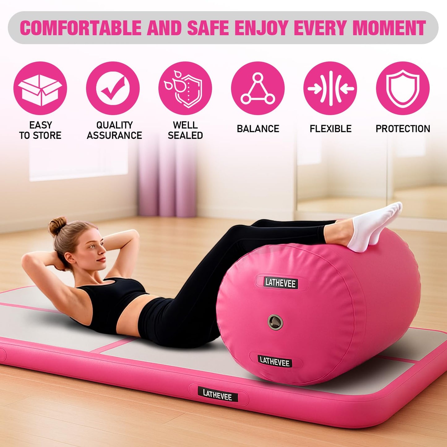 Inflatable Gymnastics Mat 10ft/13ft/ Air Training Mats+Gymnastics Barrel,4/6 inThickness Tumble Track Mat Inflatable Floor Mats with Air Pump for Tumble Gym Training Cheerleading Yoga Home Outdoor
