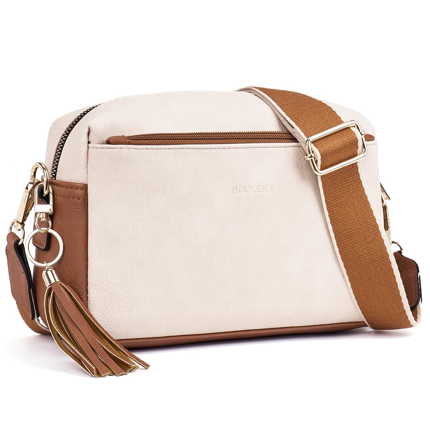 Roulens Triple Zip Small Crossbody Bag for women,Wide Strap Cell Phone Purse Shoulder Handbag Wallet with Credit Card Slots