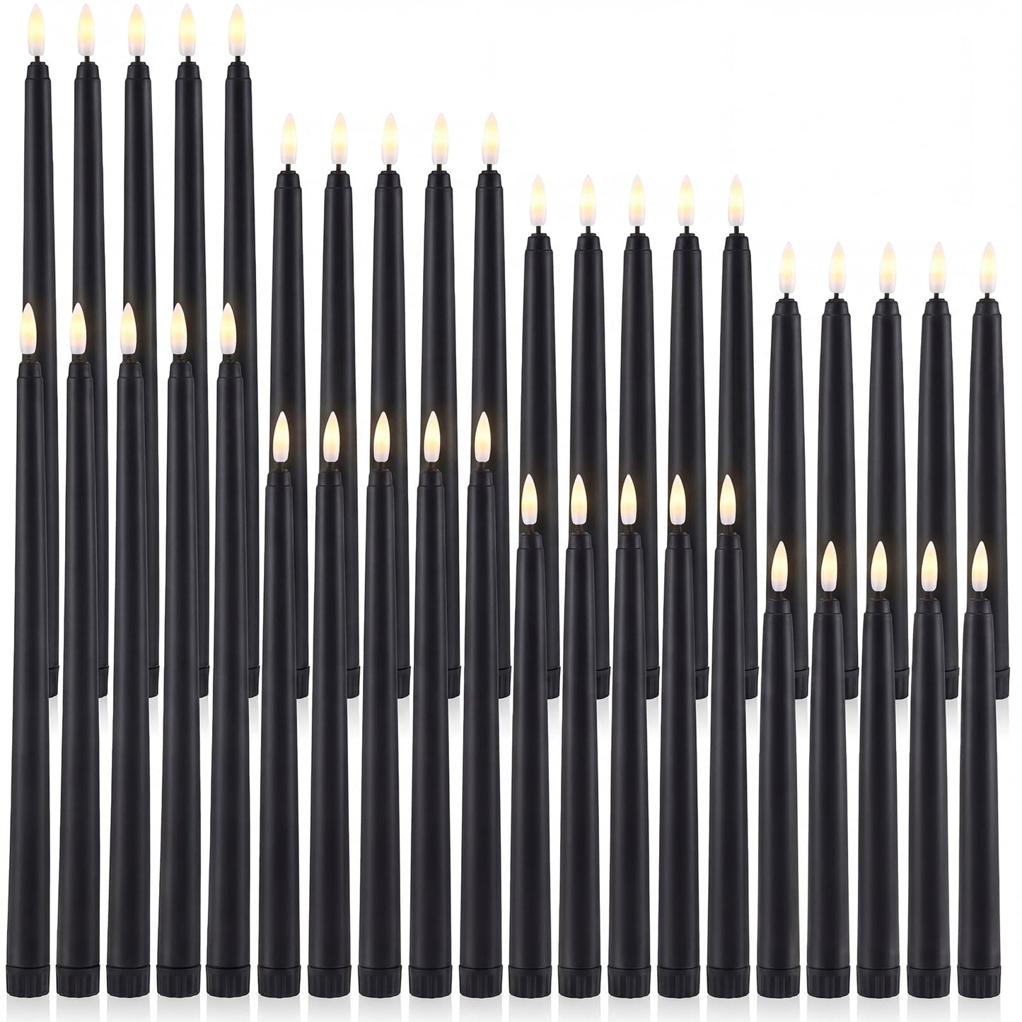 Baquler 40 Pcs Flameless Taper Candles LED Flickering Taper Candlesticks Bulk Battery Operated Flameless Candle for Wedding Halloween Christmas Birthday Decoration, 8.5/9.7/10.8/12.8 Inch (Black)