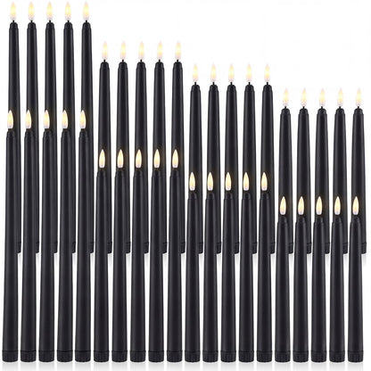 Baquler 40 Pcs Flameless Taper Candles LED Flickering Taper Candlesticks Bulk Battery Operated Flameless Candle for Wedding Halloween Christmas Birthday Decoration, 8.5/9.7/10.8/12.8 Inch (Black)