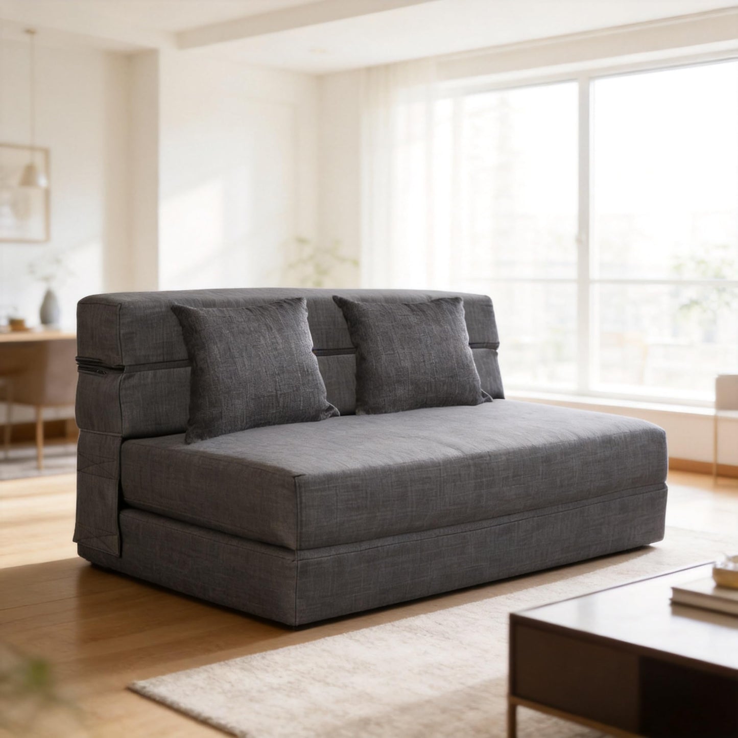 Nigoone Queen Size Folding Sofa Couch Memory Foam with 2 Pillows Sleeper Chair Lazy Couch Triple Futon Convertible Guest Beds, Washable Cover, Dark Gray
