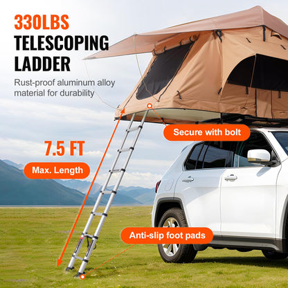 VEVOR Rooftop Tent Hard Shell, Roof Top Tents for Car SUV Truck Jeep Van Camping, Rooftent with Telescopic Ladder Thick Mattress & LED Strip Light, 2-3 Person Family Camping Tent