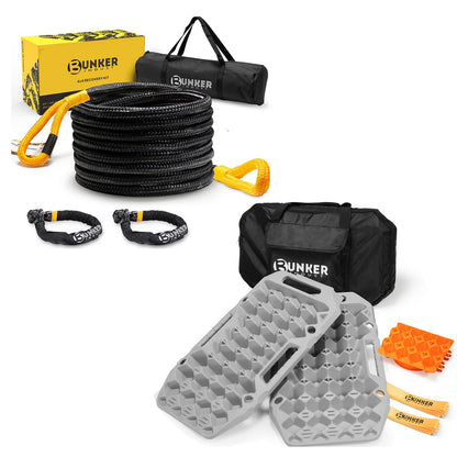 BUNKER INDUST Offroad Traction Boards with Jack Base + 3/4in×20ft Kinetic Recovery Rope with 2 Soft Shackles Kit