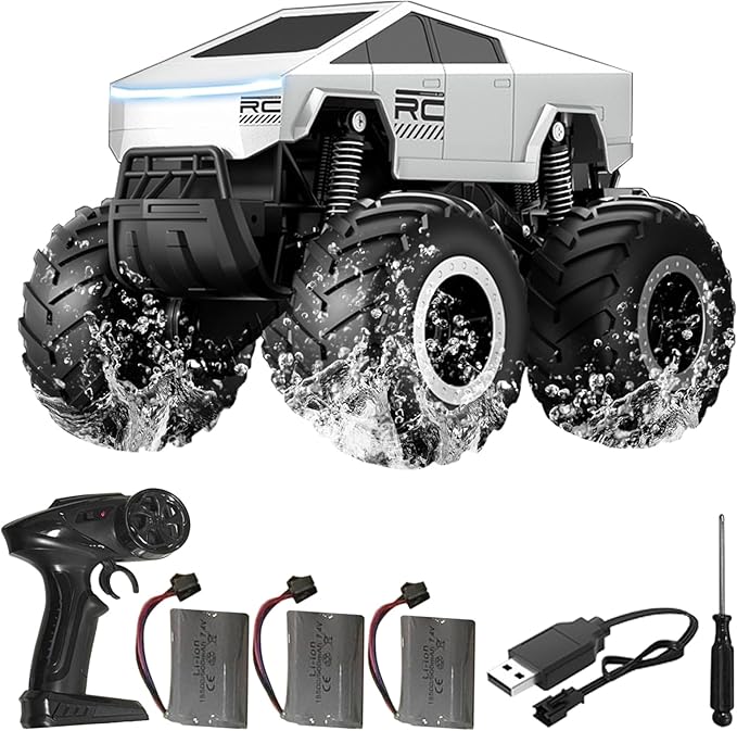 1:16 Cybertruck Remote Control Car 2.4 GHz 4WD Amphibious Off-Road Pick-up Truck with LED Light Waterproof Monster Truck Hobby RC Cars Toys for Teen Adults