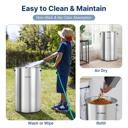 Paw Libero 2PK 35 Lbs total 70Lbs Stainless Steel Dog Food Storage Container with Airtight Wooden Lid & Ceramic Bone Handle, Large Metal Dog Food Bin for Dogs & Cats, Keep Fresh, Easy to Clean