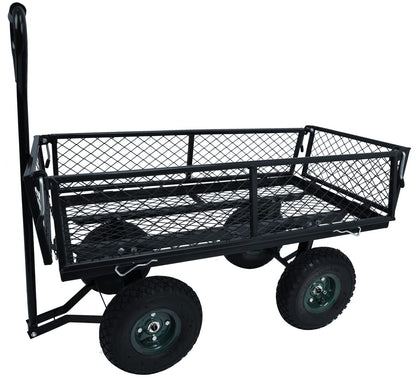 Elevon Heavy Duty Garden Cart, 400 Lb Weight Capacity, Liner Included, Mesh Steel Folding Utility Wagon with Removable Sides and 10in Pneumatic Tires,Black