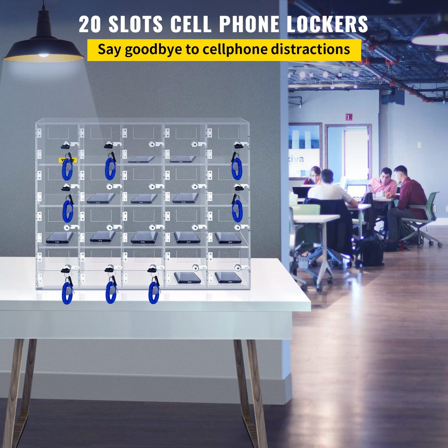 VEVOR Cell Phone Storage Locker, 20 Slots Acrylic Material with Door Locks and Keys, Wall-Mounted Cabinet Pocket Office Classroom Gym Box, Clear