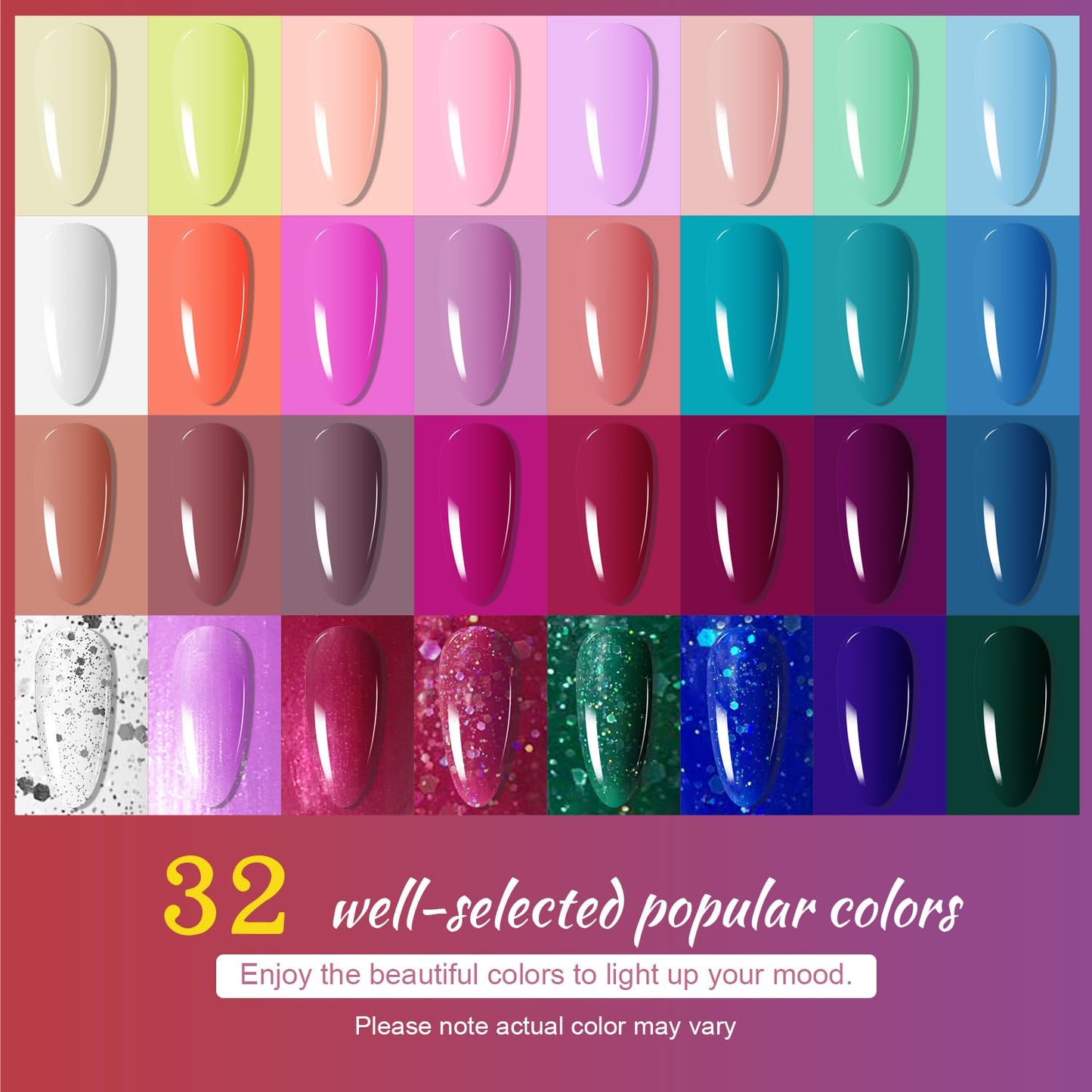 JODSONE Gel Nail Polish Kit with U V Light 32 Colors Gel Polish Nail + 4 Functional Adhesive Bottles Kit Soak Off Manicure Tools Gifts for Women
