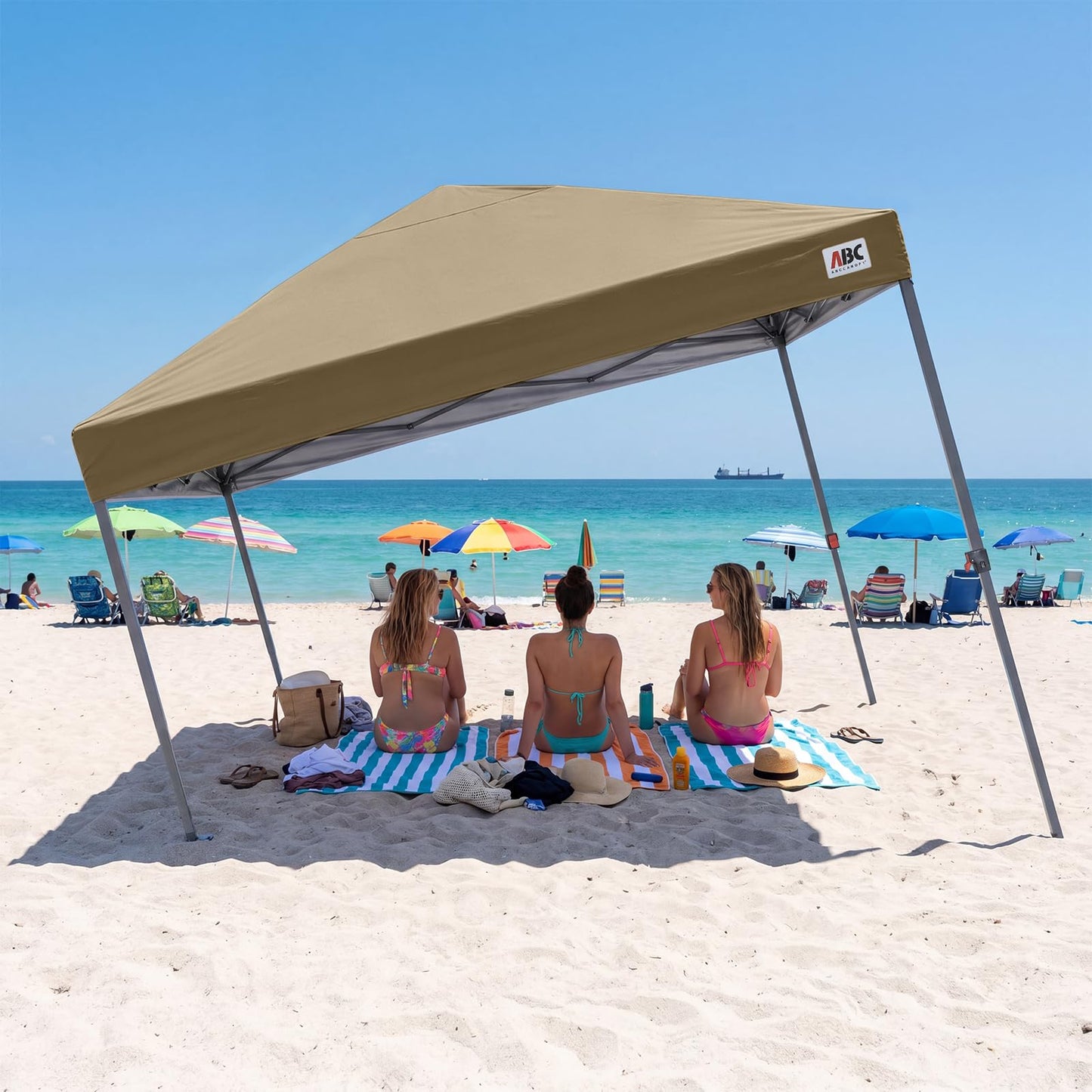 ABCCANOPY 10x10 Pop Up Canopy - Outdoor Patio Portable Canopy Tent Gazebo Heavy Duty for Backyard and Deck with 4 Sandbags and 8 Stakes (Light Brown)
