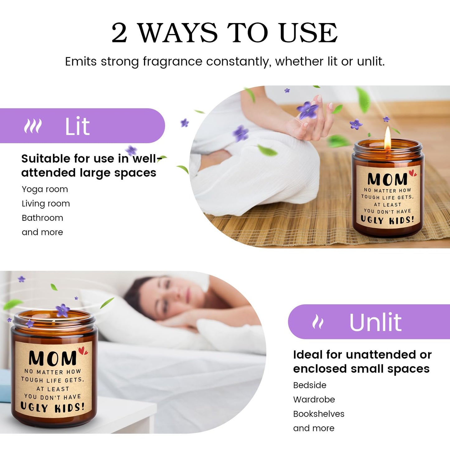KOTKAS Lavender Candle Gifts for Mom Birthday - Funny Mothers Day Candles for Mom from Son Daughter - Eucalyptus Lavender Scented Soy Candles Non Toxic for Home - at Least You Dont Have Ugly Children