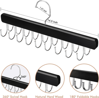 NECAMOCU Bra Hanger - Premium Wooden Closet Organizer with 36 Foldable Hooks | Space-Saving Design in Black