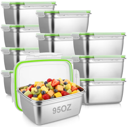 Blushtier 12 PC 304 Stainless Steel Food Storage Containers with Airtight Lids, 95oz/2800ml Metal Meal Prep Containers Bento Box, Freezer Dishwasher Safe Keep Food Fresh for Kitchen, Picnic, Camping