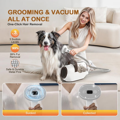 Ozumek Dog Grooming Vacuum, Dog Grooming Kit with Pet Clipper Nail Grinder, 6 Pet Grooming Tools（Mahogany）