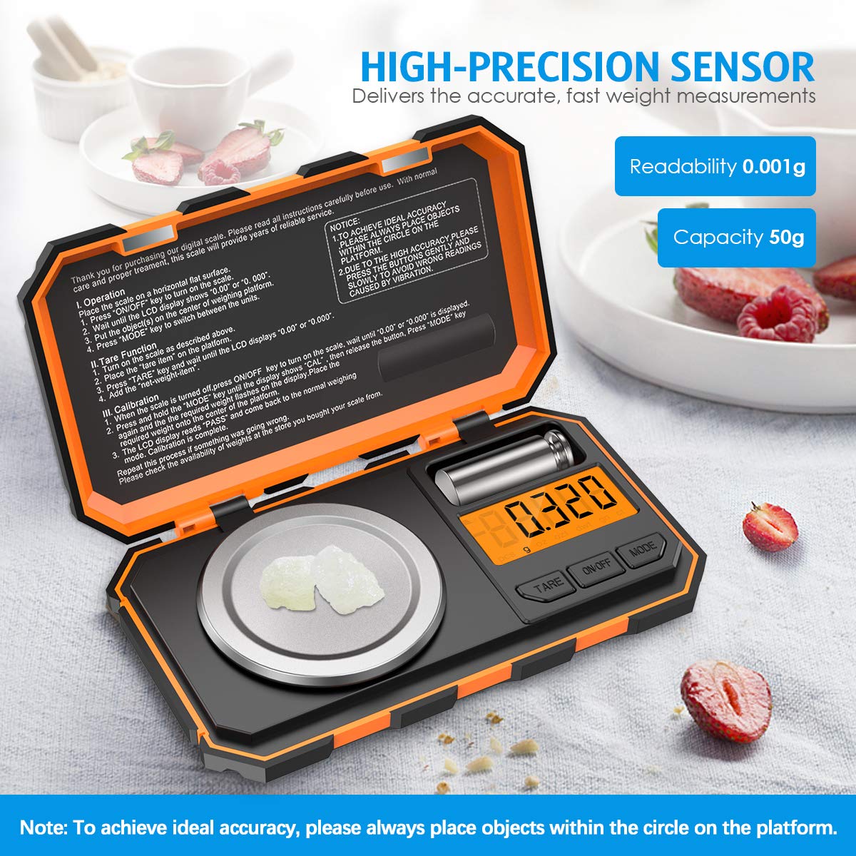 (Upgraded) Professional Digital Milligram Scale, 50g Max High Precision Pocket Sized Jewelry Scale, Electronic Smart Scale with 50g Calibration Weight (Battery/Tweezers Included)