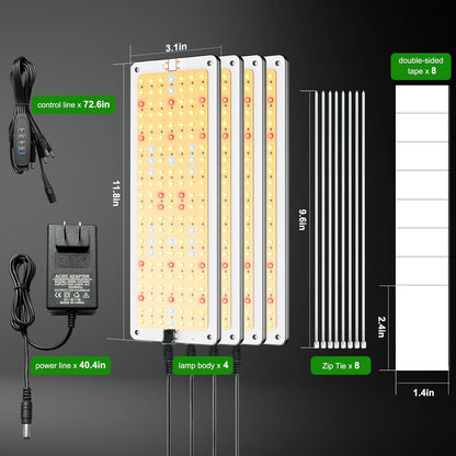 LED Grow Lights for Shelves 4pack, Grow Lights for Indoor Plants,616LEDs Full Spectrum, Grow Light for Under Cabinet Plant, Grow Lamp with 3/9/12H Timer,10 Dimmable Levels for Plant Growing