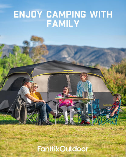 FanttikOutdoor Zeta C10 Pro Camping Tent 10 Person Instant Cabin Tent Setup in 60 Seconds with Rainfly & Windproof Portable with Carry Bag for Family Camping & Hiking, Khaki