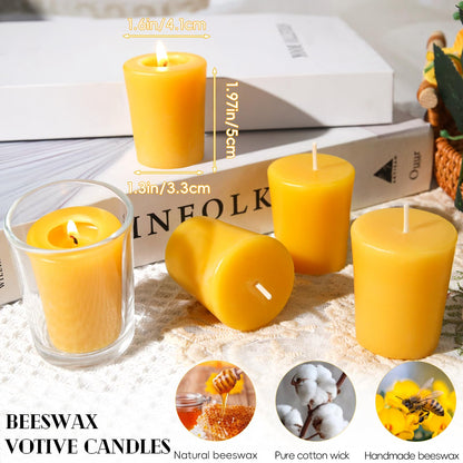 24 Pack Votive Candles 100% Beeswax Votive Candles Bulk 13-14 Hours Burn Time Smokeless Bees Wax Votive Candle Unscented Bees Wax Candles for Home Decor