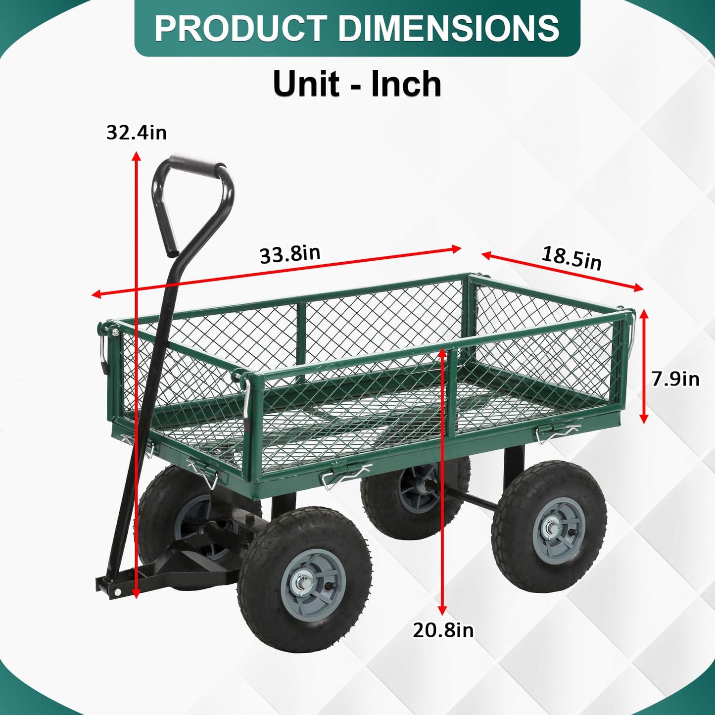 BestMassage Heavy Duty 500 Lbs Capacity Mesh Steel Garden Cart Folding Utility Wagon with Removable Sides for Beach Lawn Yard Landscape (Green)