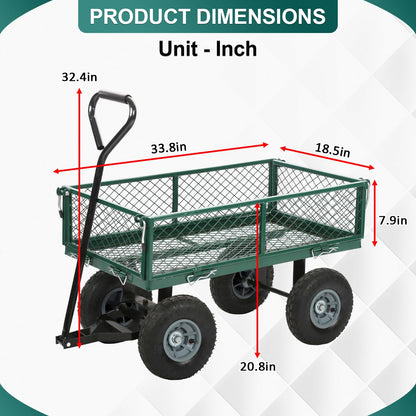 BestMassage Heavy Duty 500 Lbs Capacity Mesh Steel Garden Cart Folding Utility Wagon with Removable Sides for Beach Lawn Yard Landscape (Green)